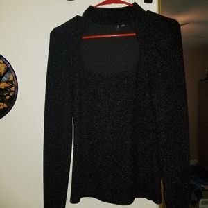 Black shimmer cutout top in medium